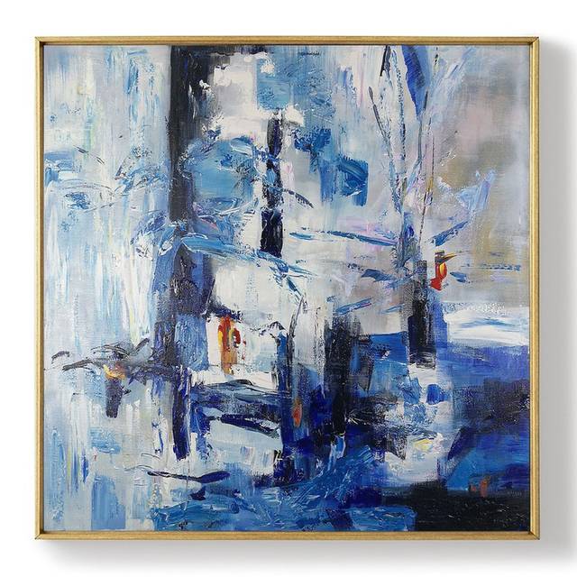 Bedroom Original White Abstract Blue Abstract Canvas Wall Art J9YM3